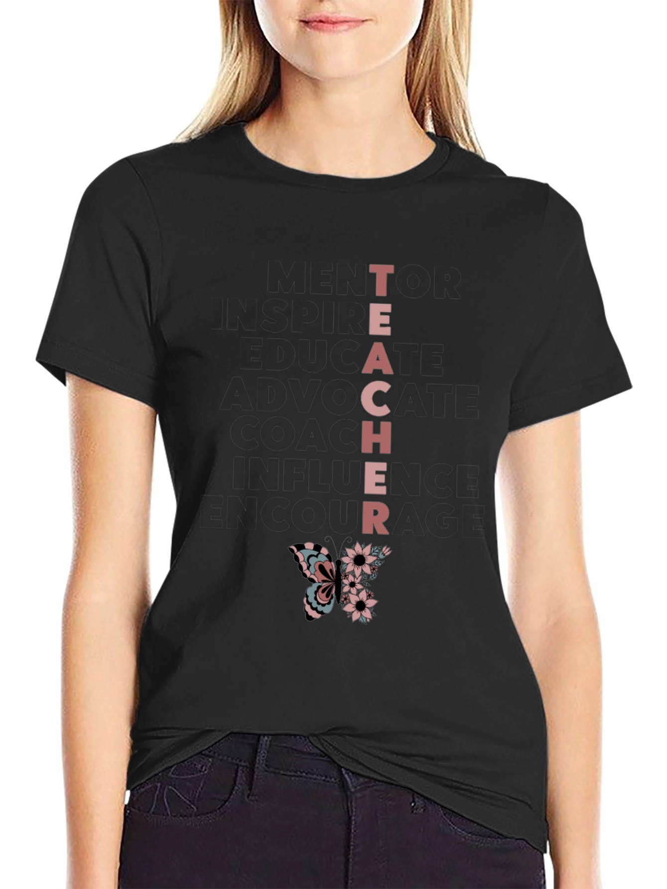 Teacher Butterfly Graphic T-Shirt