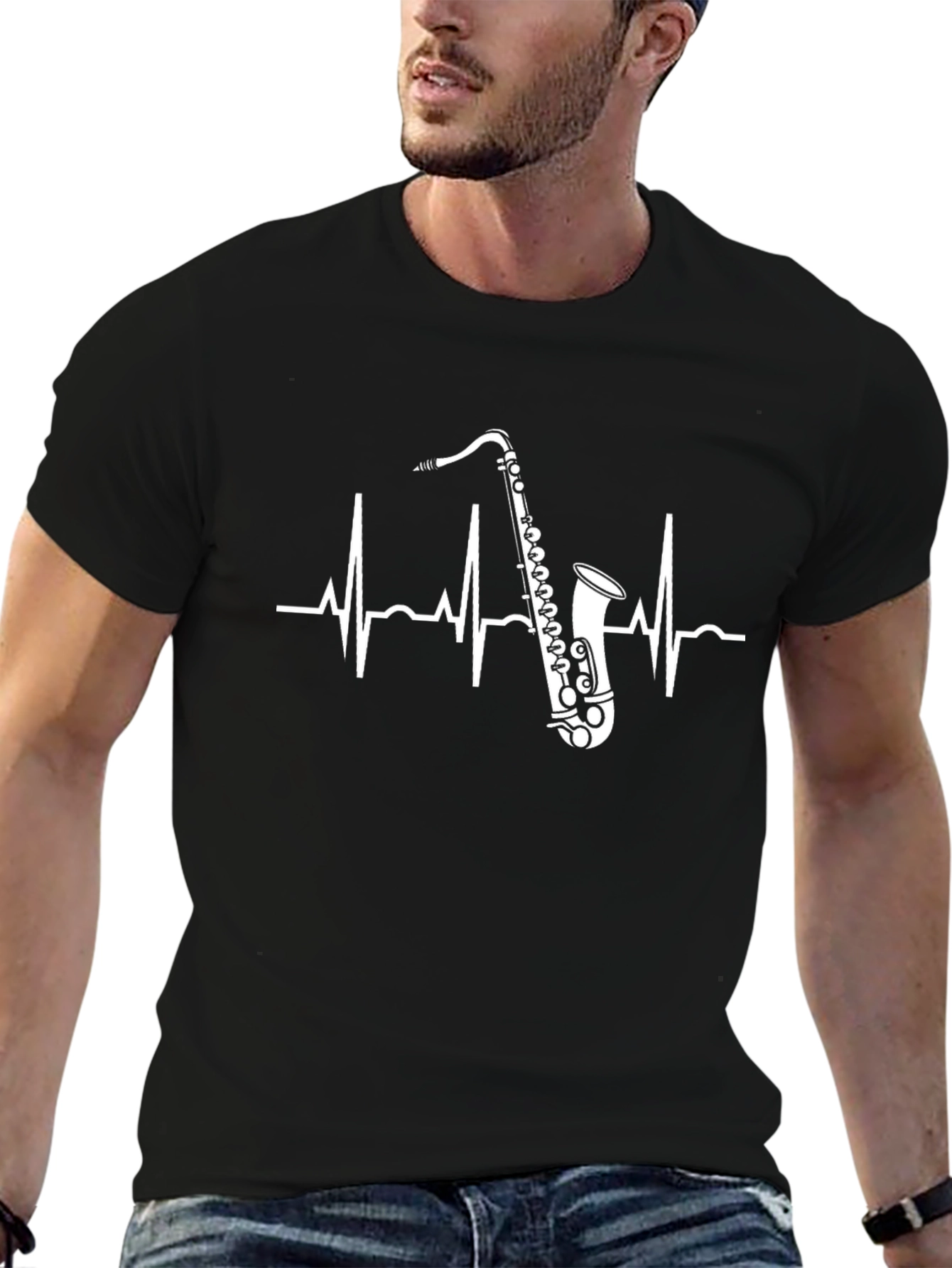 Saxophone Heartbeat Graphic Tee - Musicians Shirt