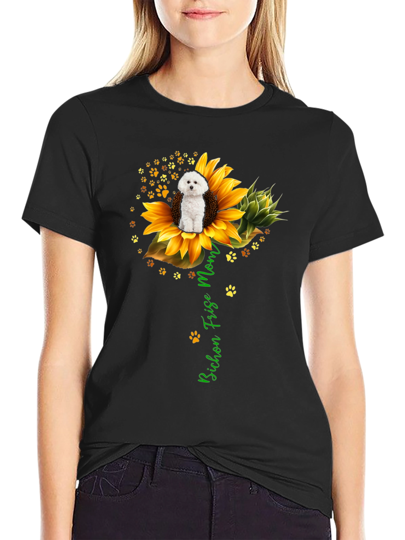Bichon Frise Mom Sunflower Graphic Tee