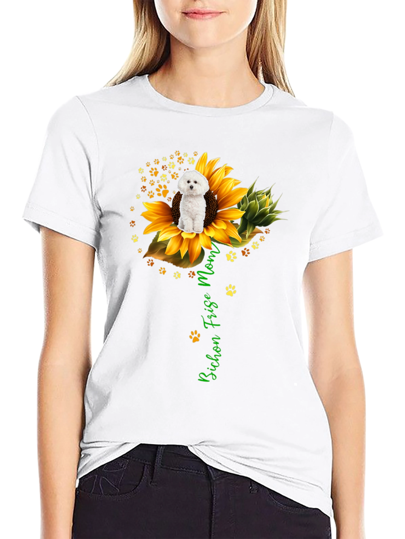 Bichon Frise Mom Sunflower Graphic Tee