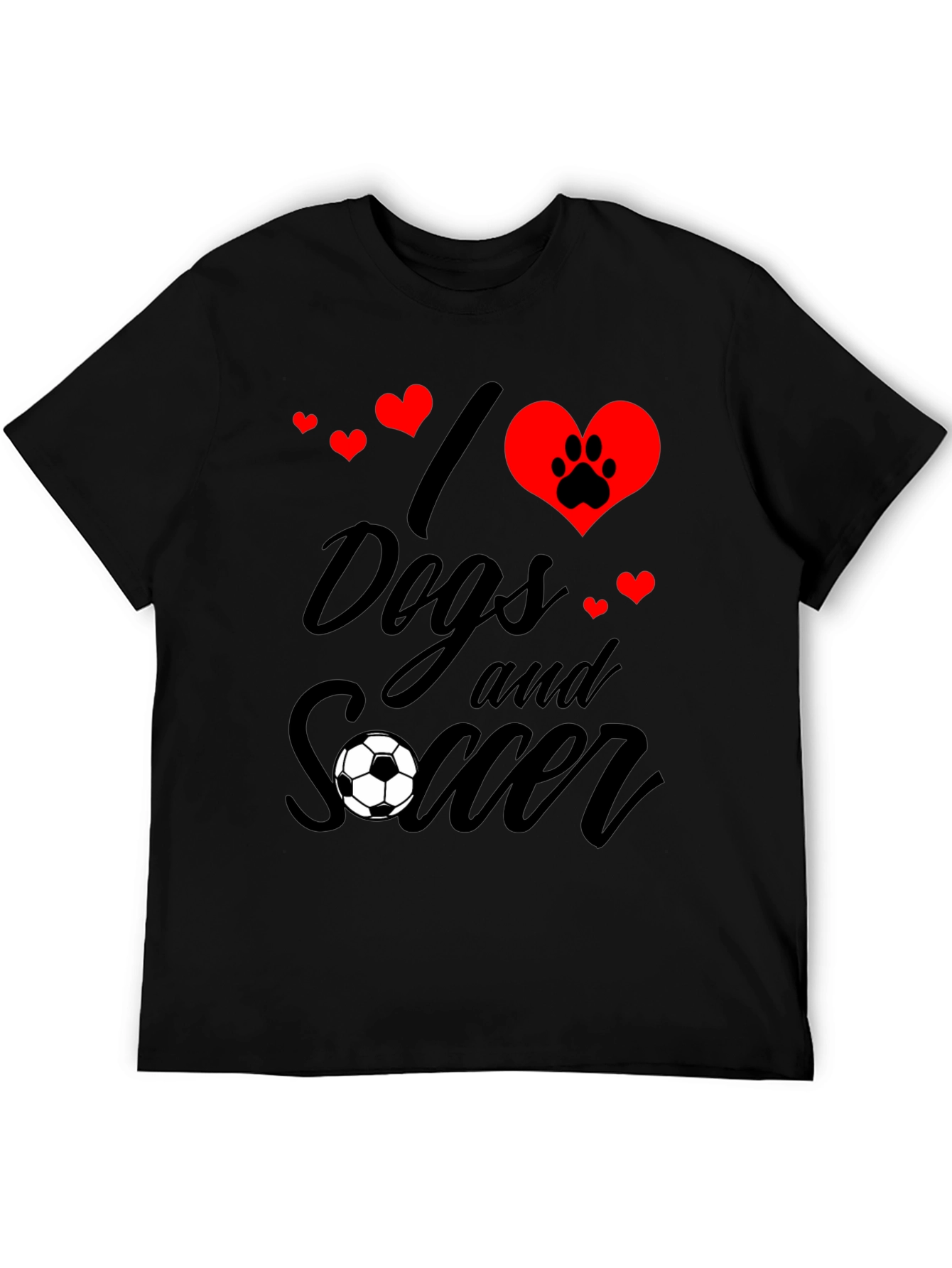 I Love Dogs and Soccer Graphic Tee - Black