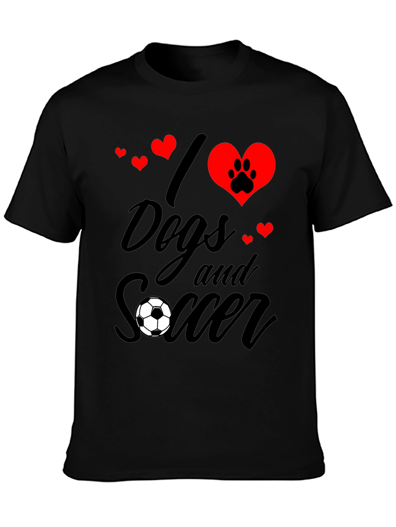 I Love Dogs and Soccer Graphic Tee - Black
