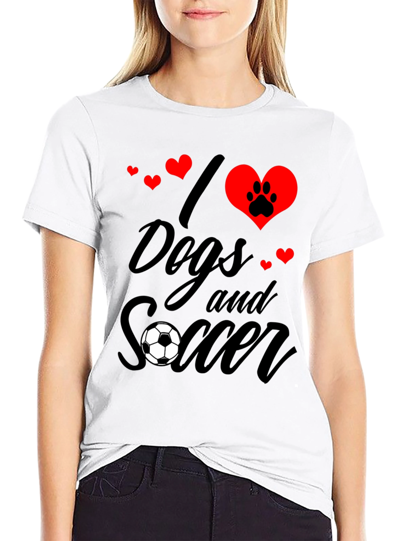 I Love Dogs and Soccer Graphic Tee - Black