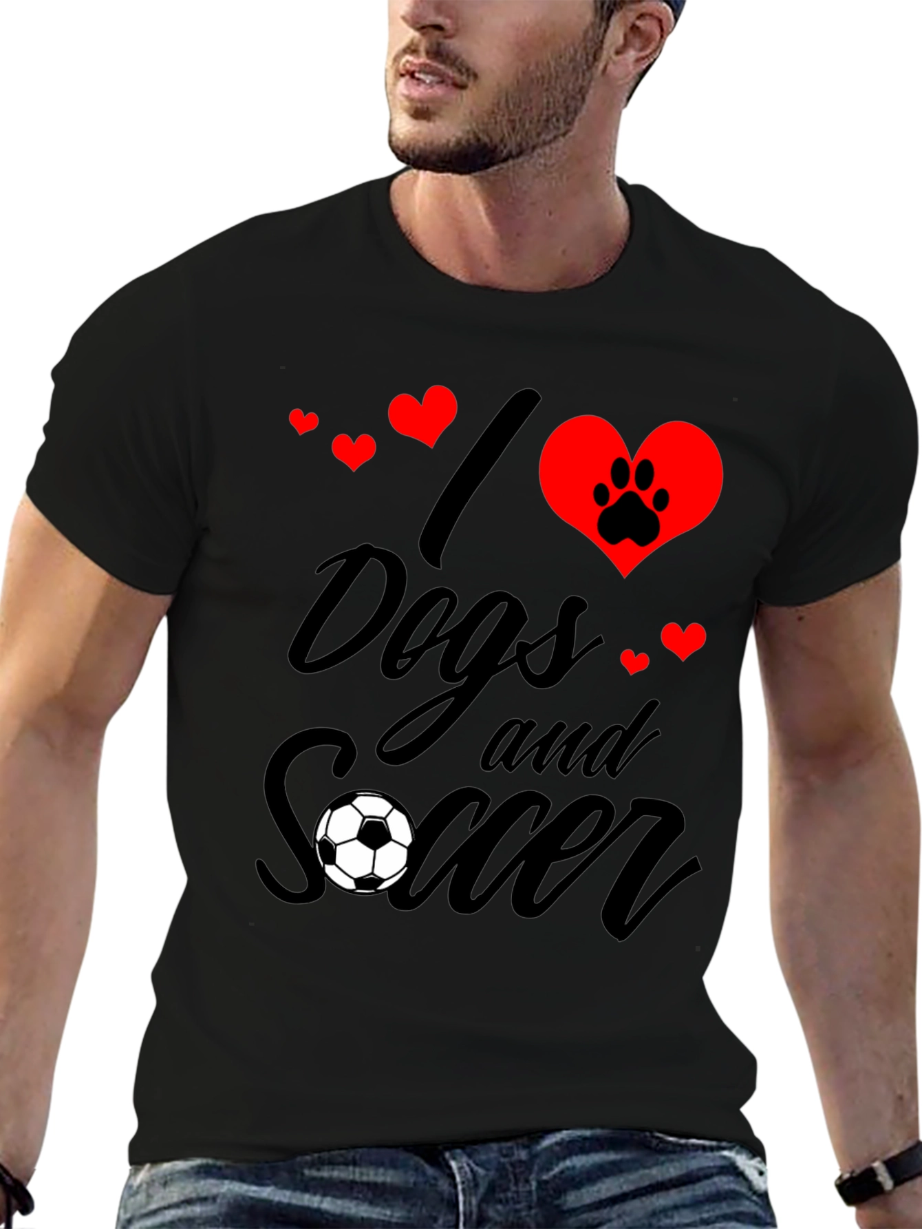I Love Dogs and Soccer Graphic Tee - Black