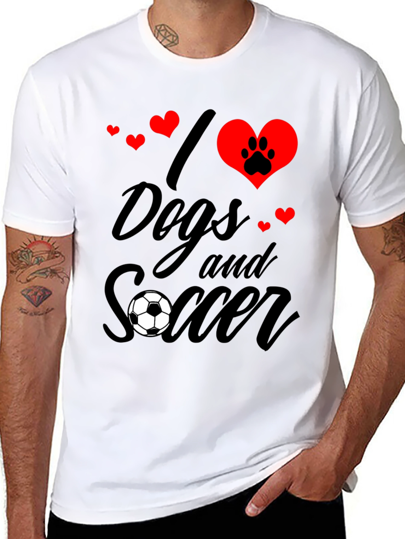 I Love Dogs and Soccer Graphic Tee - Black