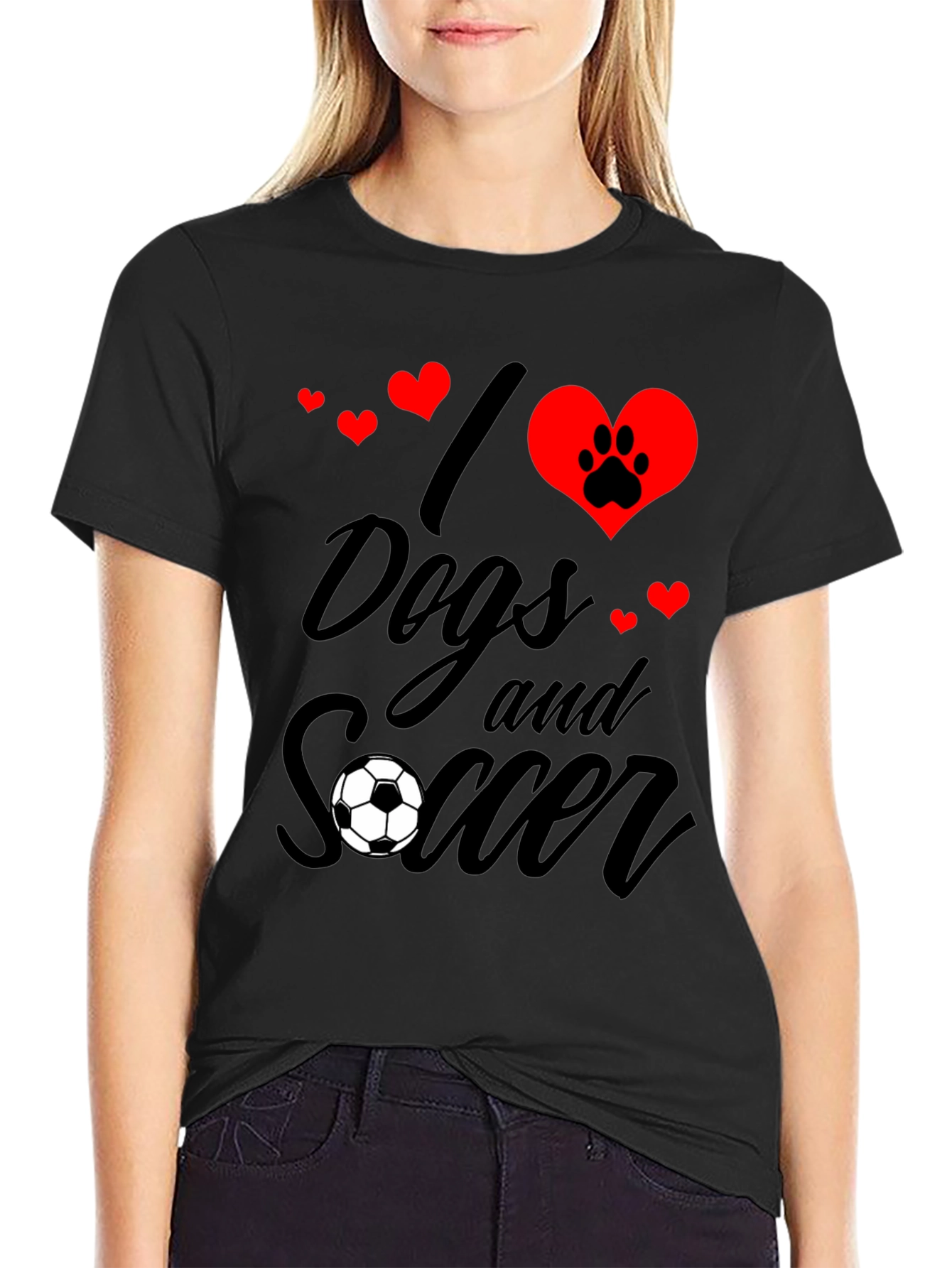 I Love Dogs and Soccer Graphic Tee - Black