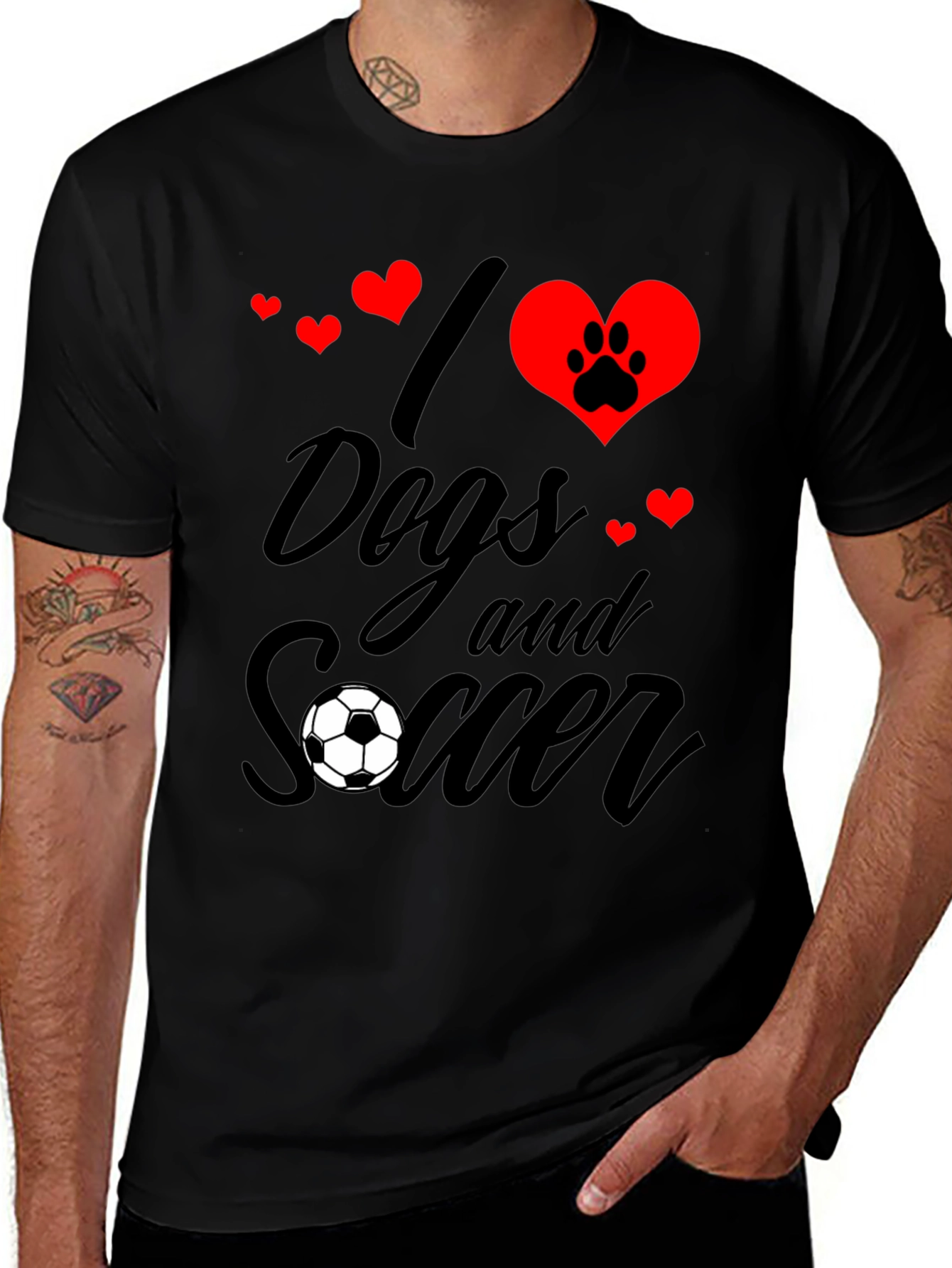I Love Dogs and Soccer Graphic Tee - Black