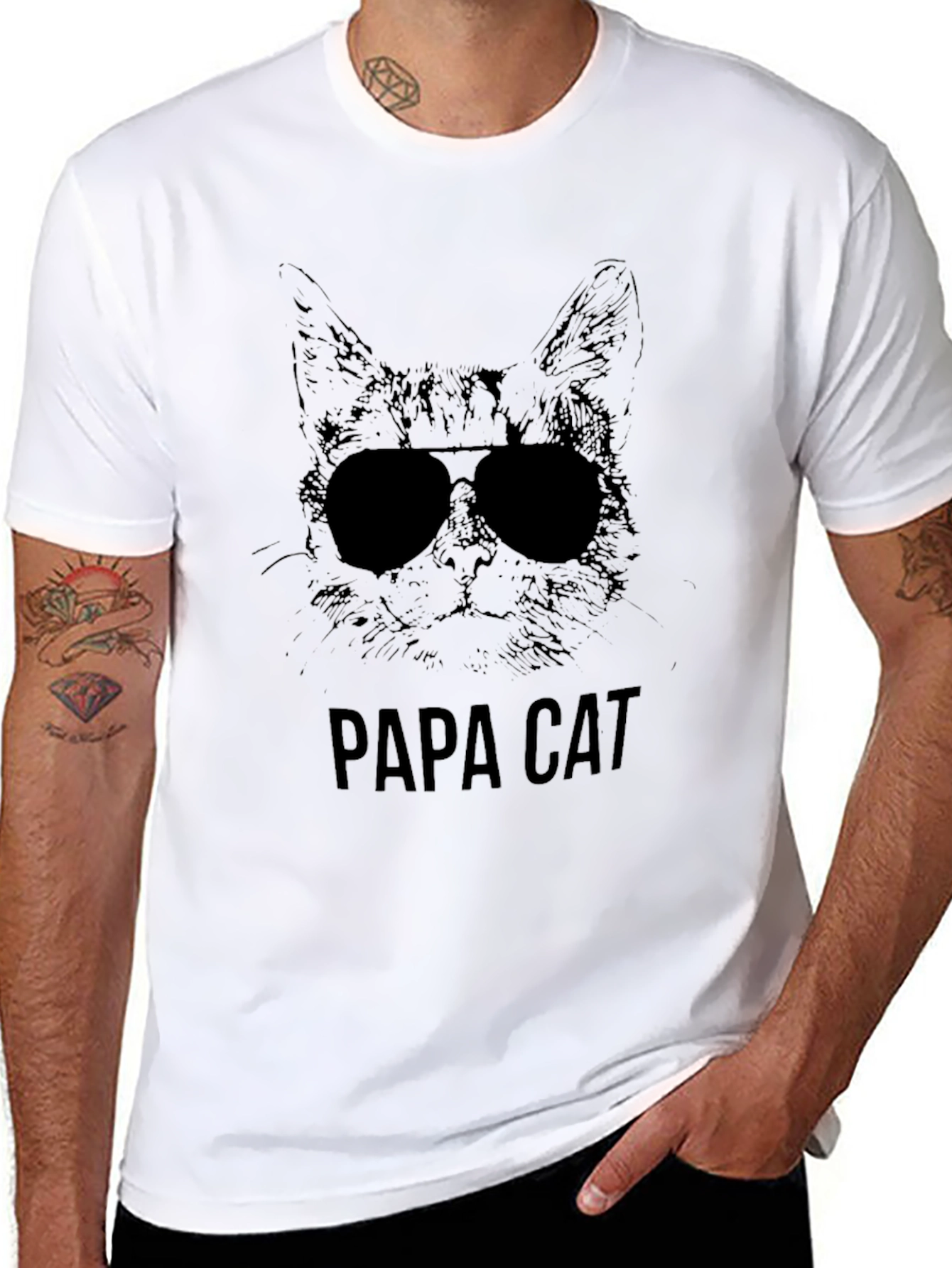 Papa Cat Graphic Tee - Cool Cat Dad Shirt