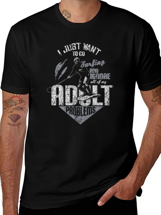 Surfing Adult Problems T-Shirt Black
