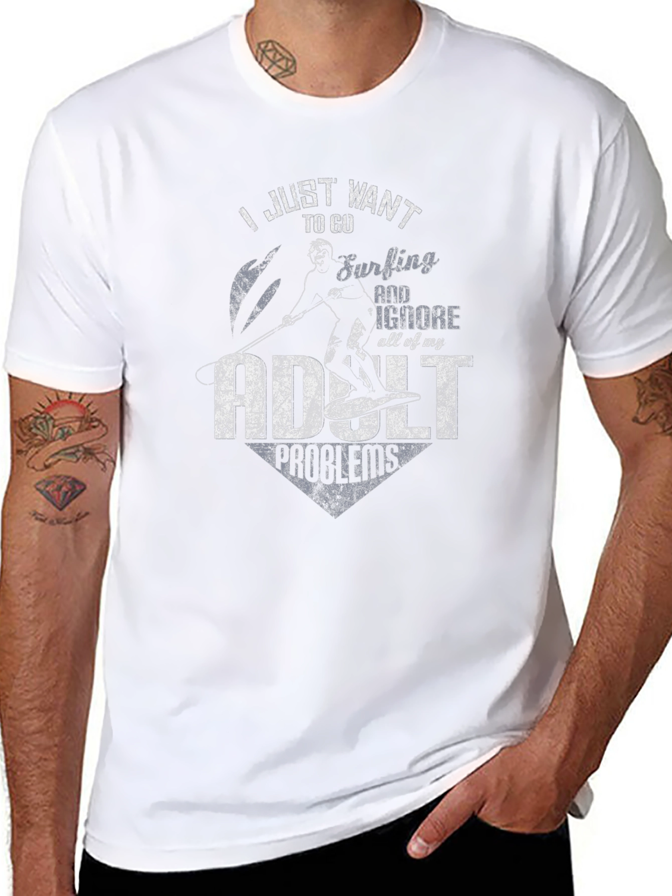 Surfing Adult Problems T-Shirt Black
