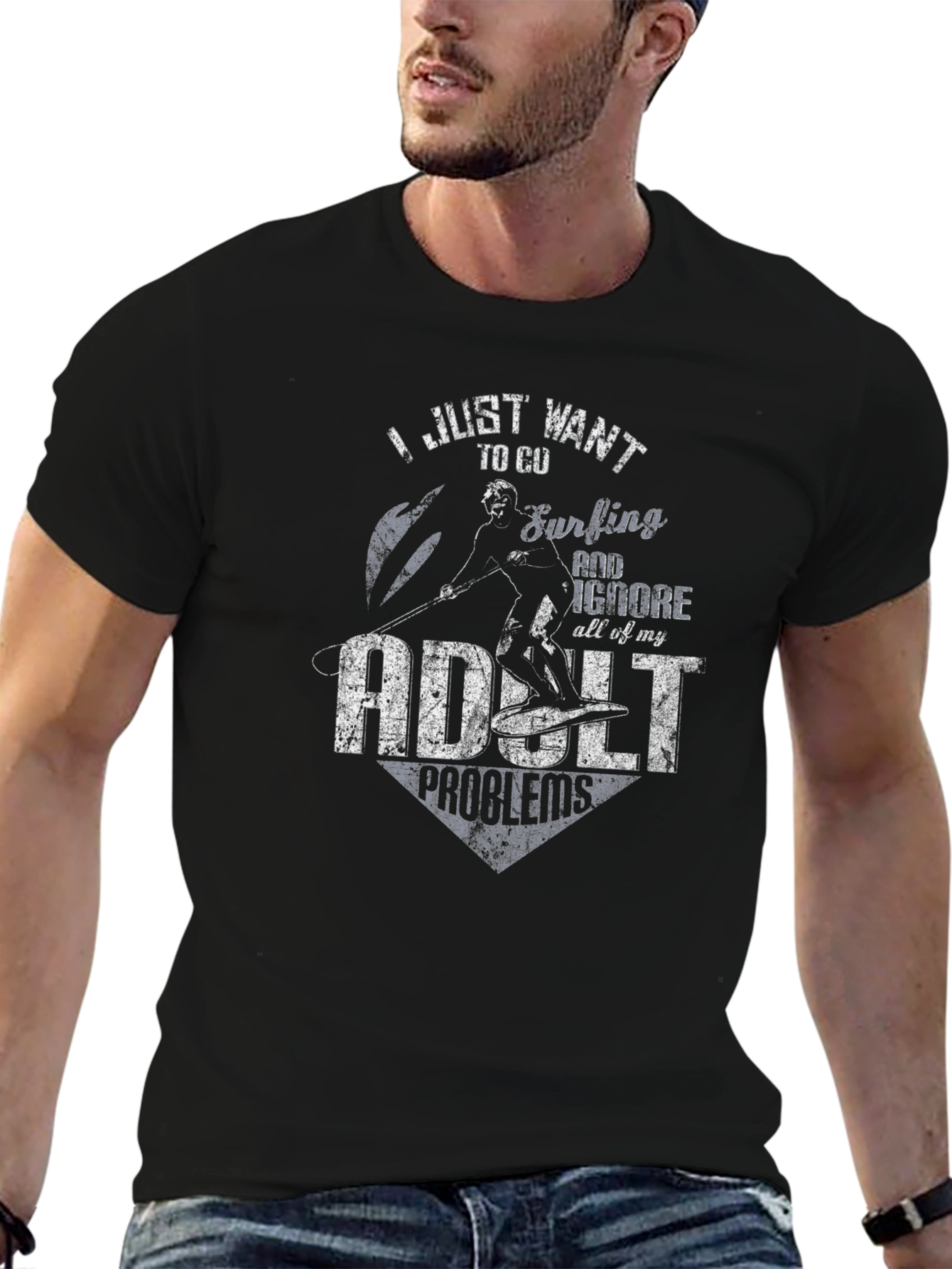 Surfing Adult Problems T-Shirt Black