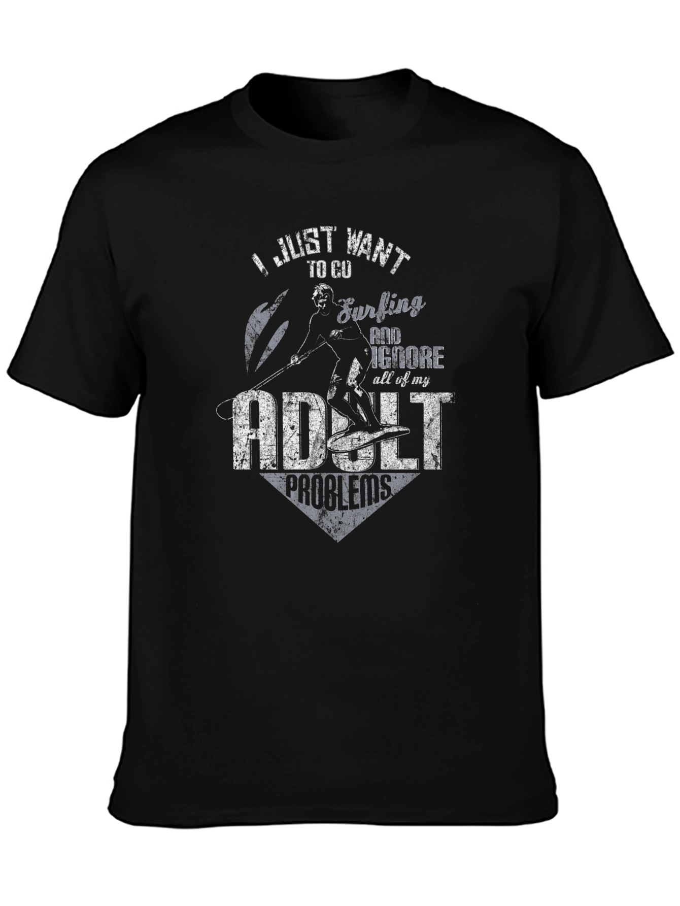Surfing Adult Problems T-Shirt Black