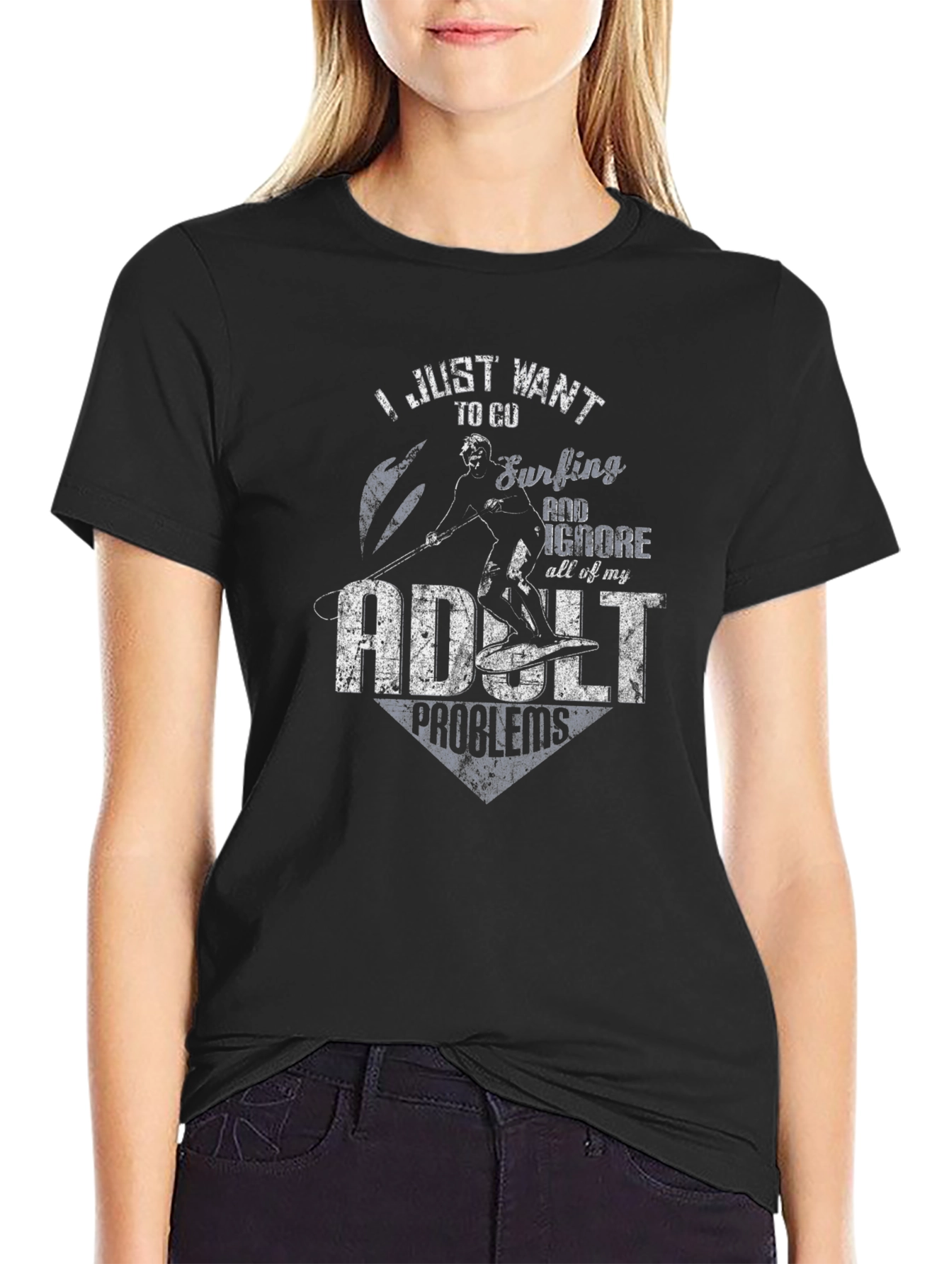 Surfing Adult Problems T-Shirt Black