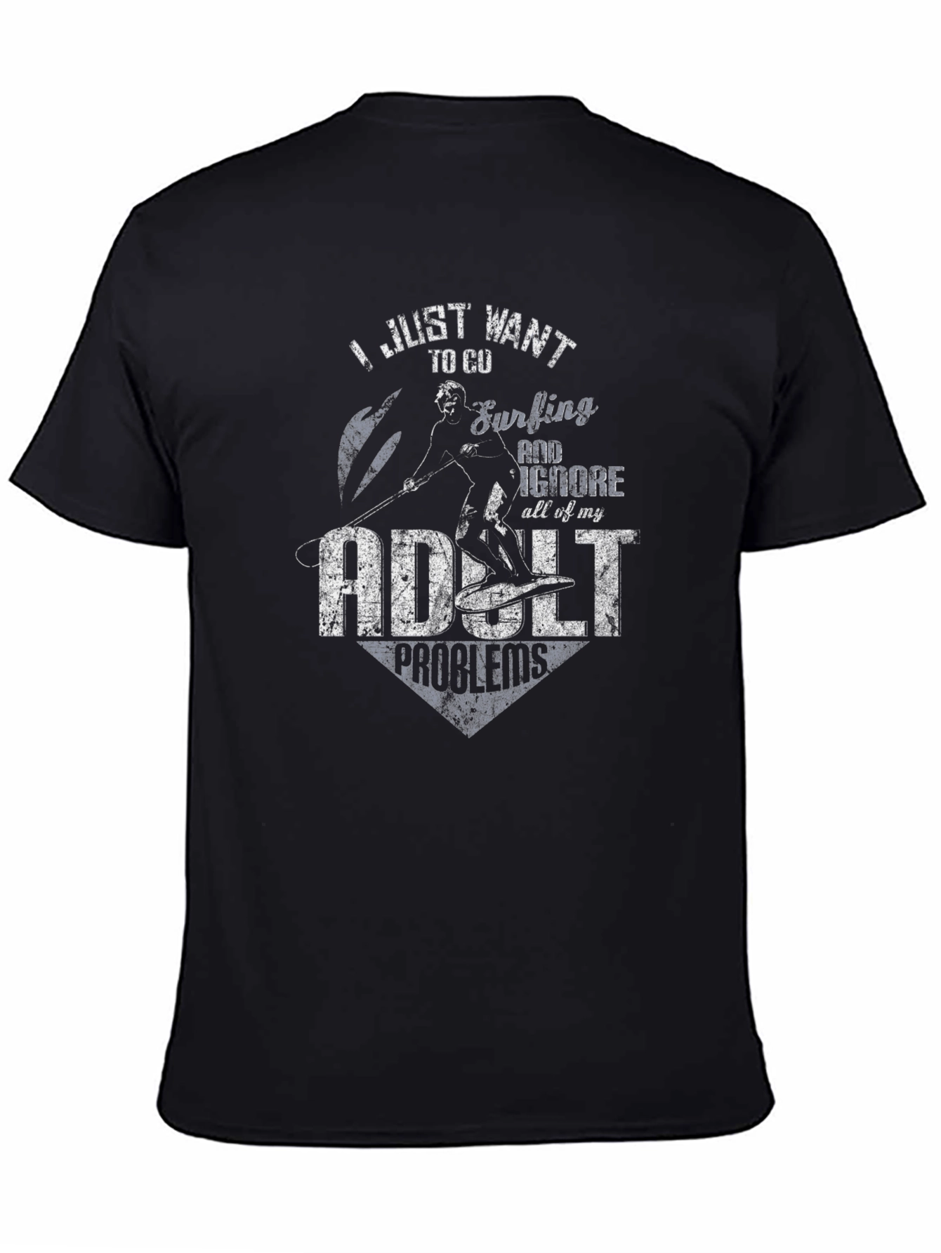 Surfing Adult Problems T-Shirt Black