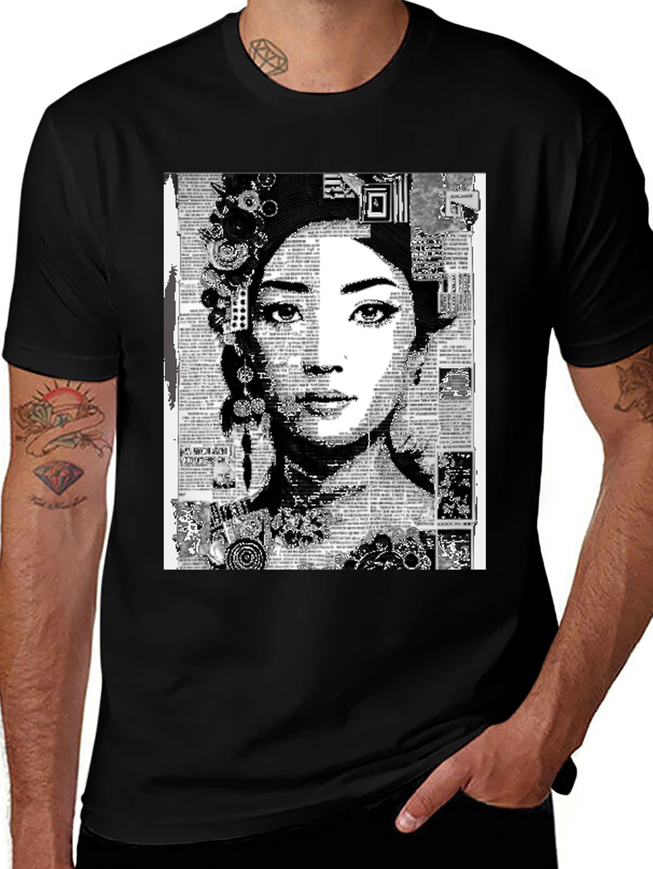 Abstract Art Woman Graphic Tee - Black Casual T-Shirt