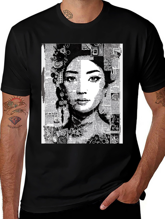 Abstract Art Woman Graphic Tee - Black Casual T-Shirt