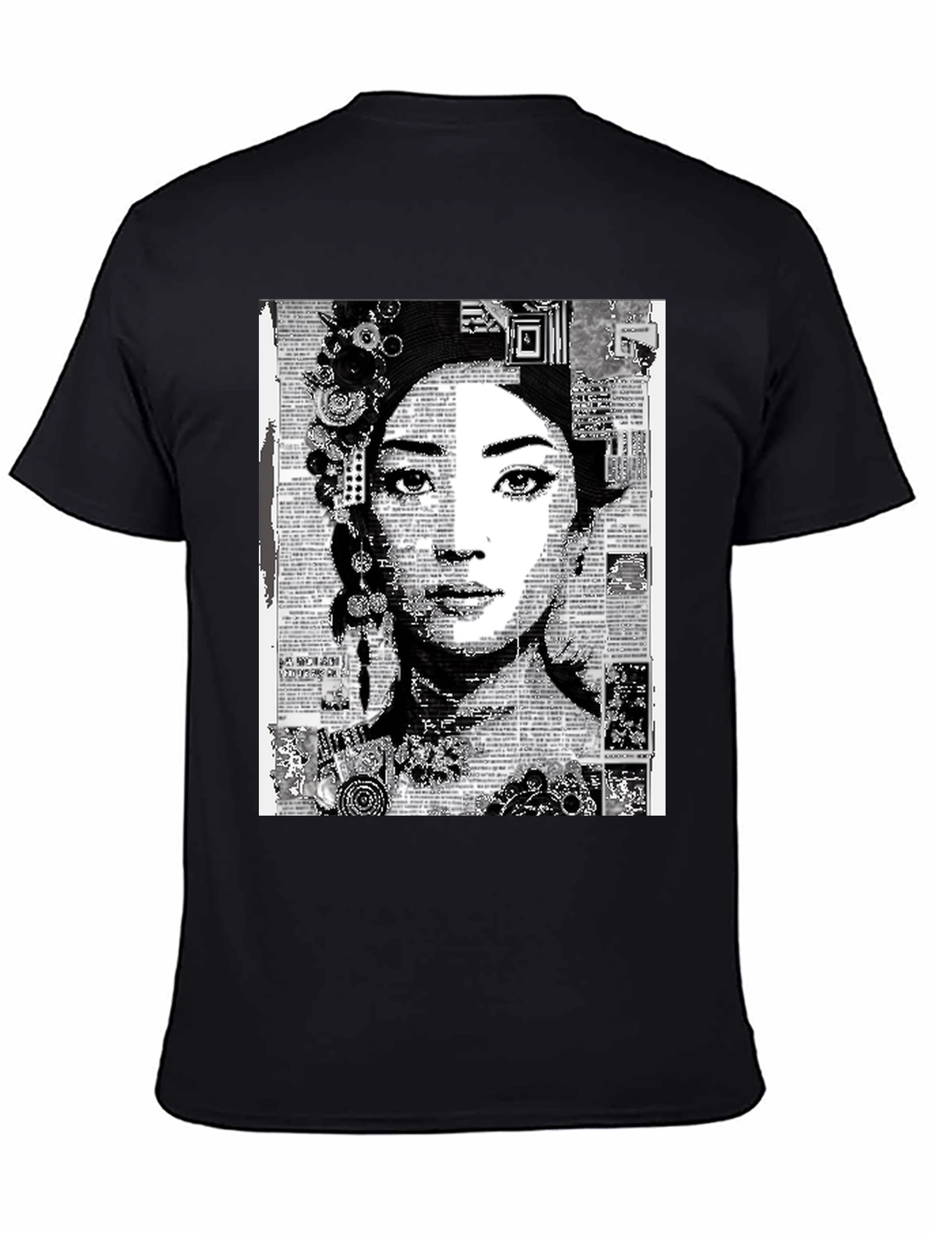 Abstract Art Woman Graphic Tee - Black Casual T-Shirt