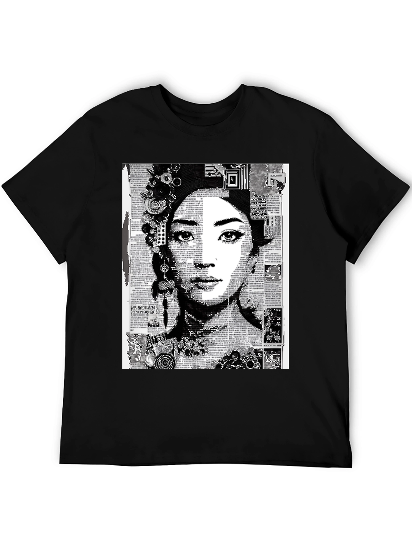 Abstract Art Woman Graphic Tee - Black Casual T-Shirt