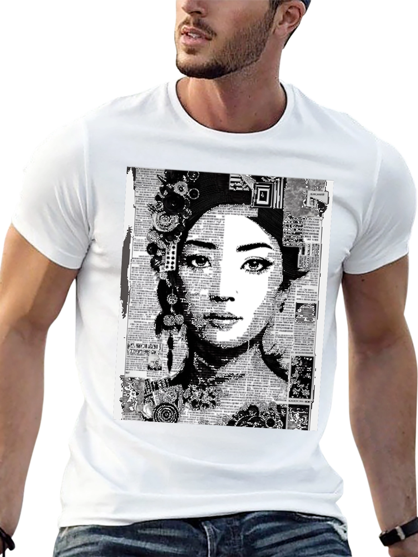 Abstract Art Woman Graphic Tee - Black Casual T-Shirt