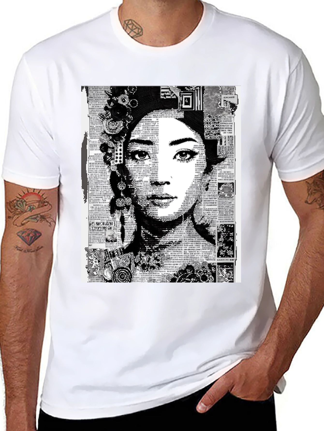 Abstract Art Woman Graphic Tee - Black Casual T-Shirt