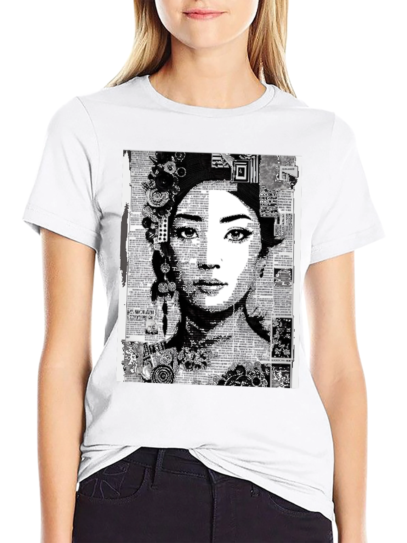 Abstract Art Woman Graphic Tee - Black Casual T-Shirt
