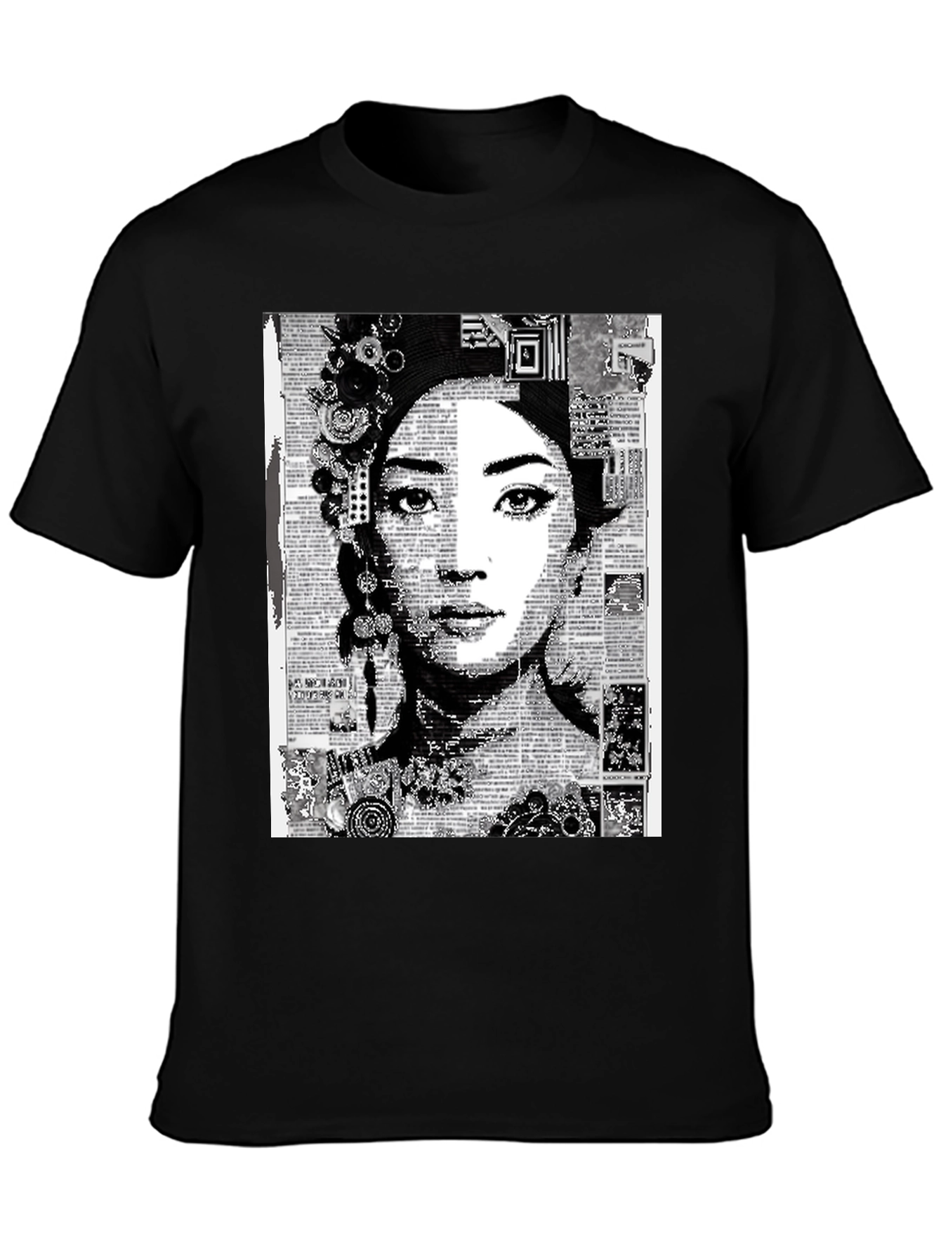 Abstract Art Woman Graphic Tee - Black Casual T-Shirt