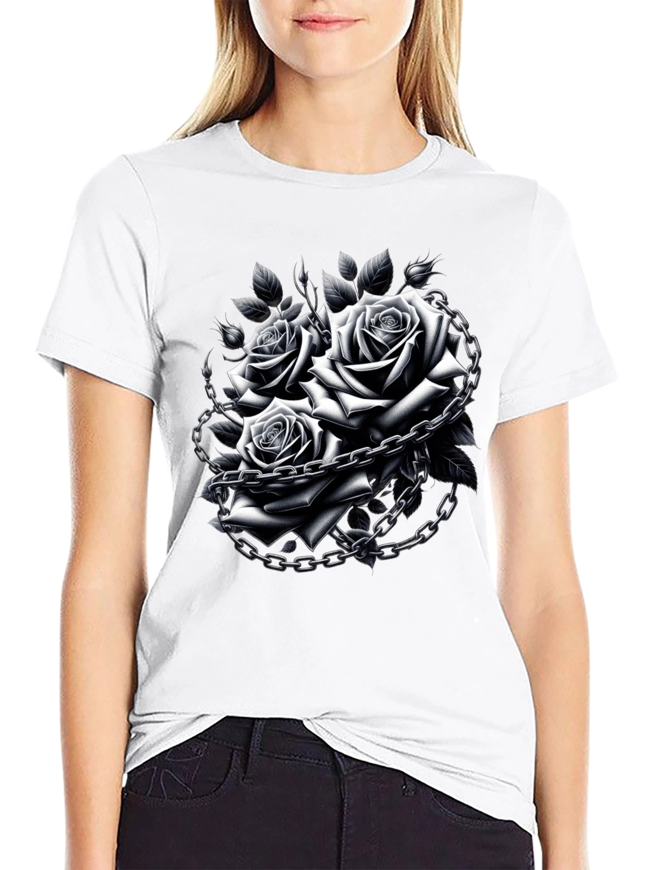 Rose Chain Graphic Black T-Shirt