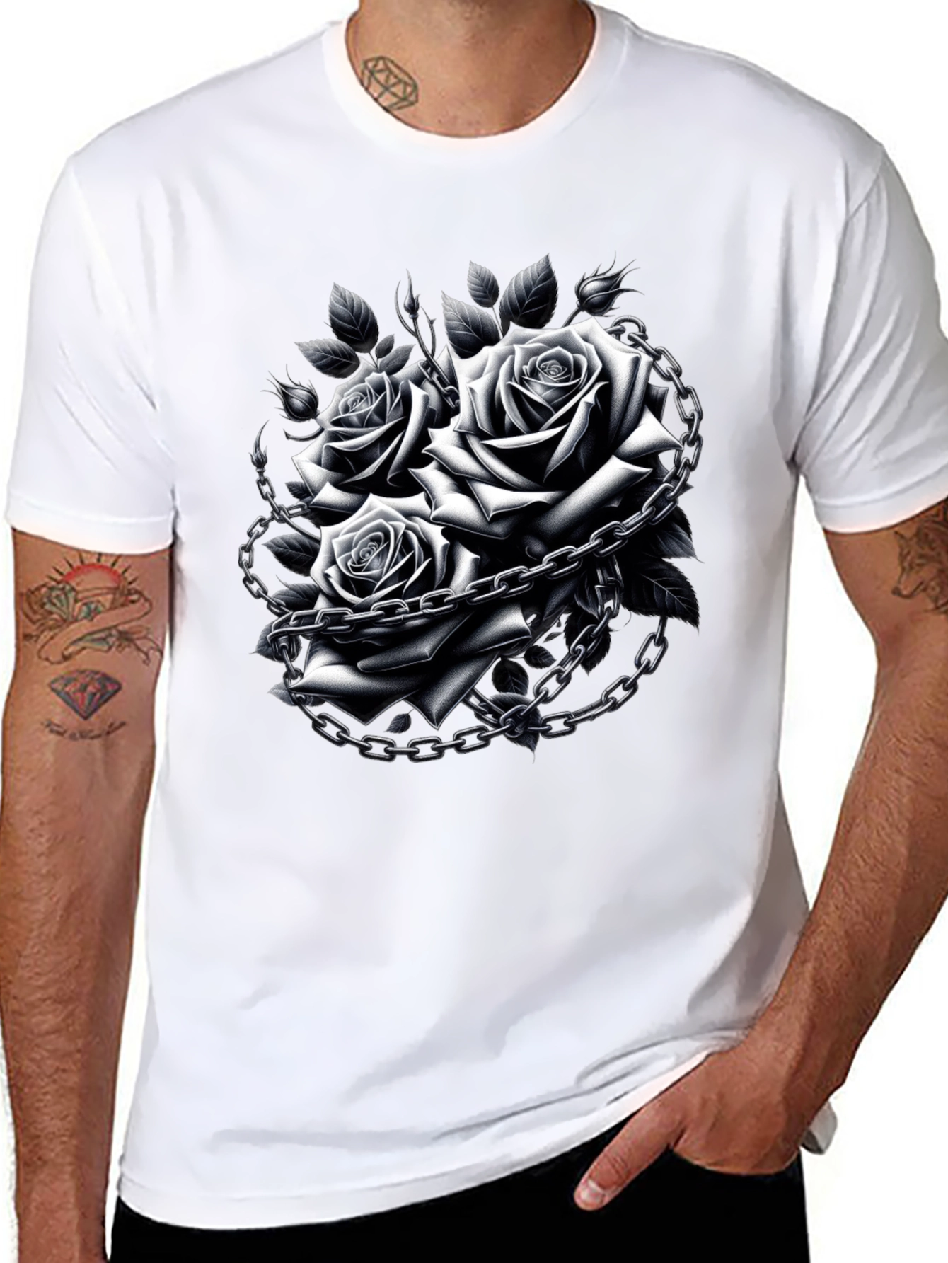 Rose Chain Graphic Black T-Shirt
