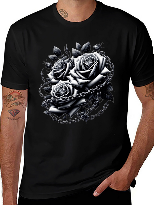 Rose Chain Graphic Black T-Shirt