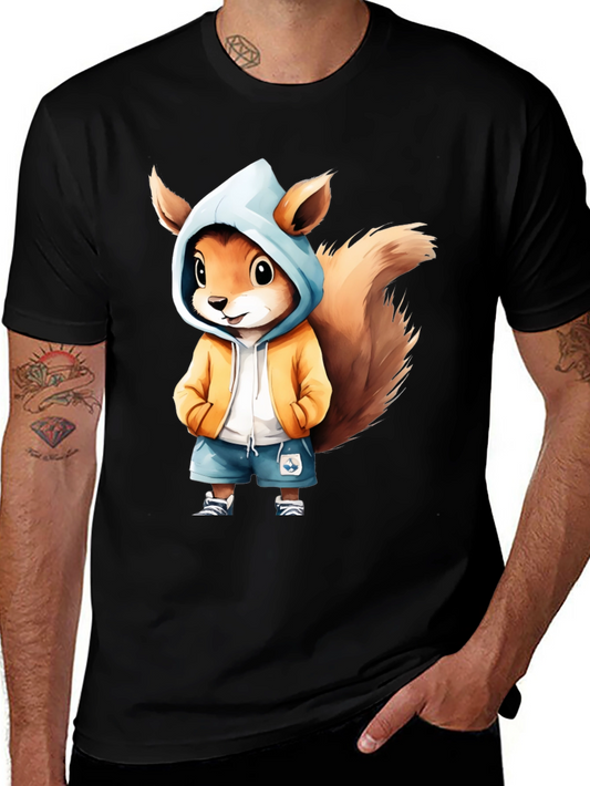 Squirrel Cartoon Graphic Black T-Shirt