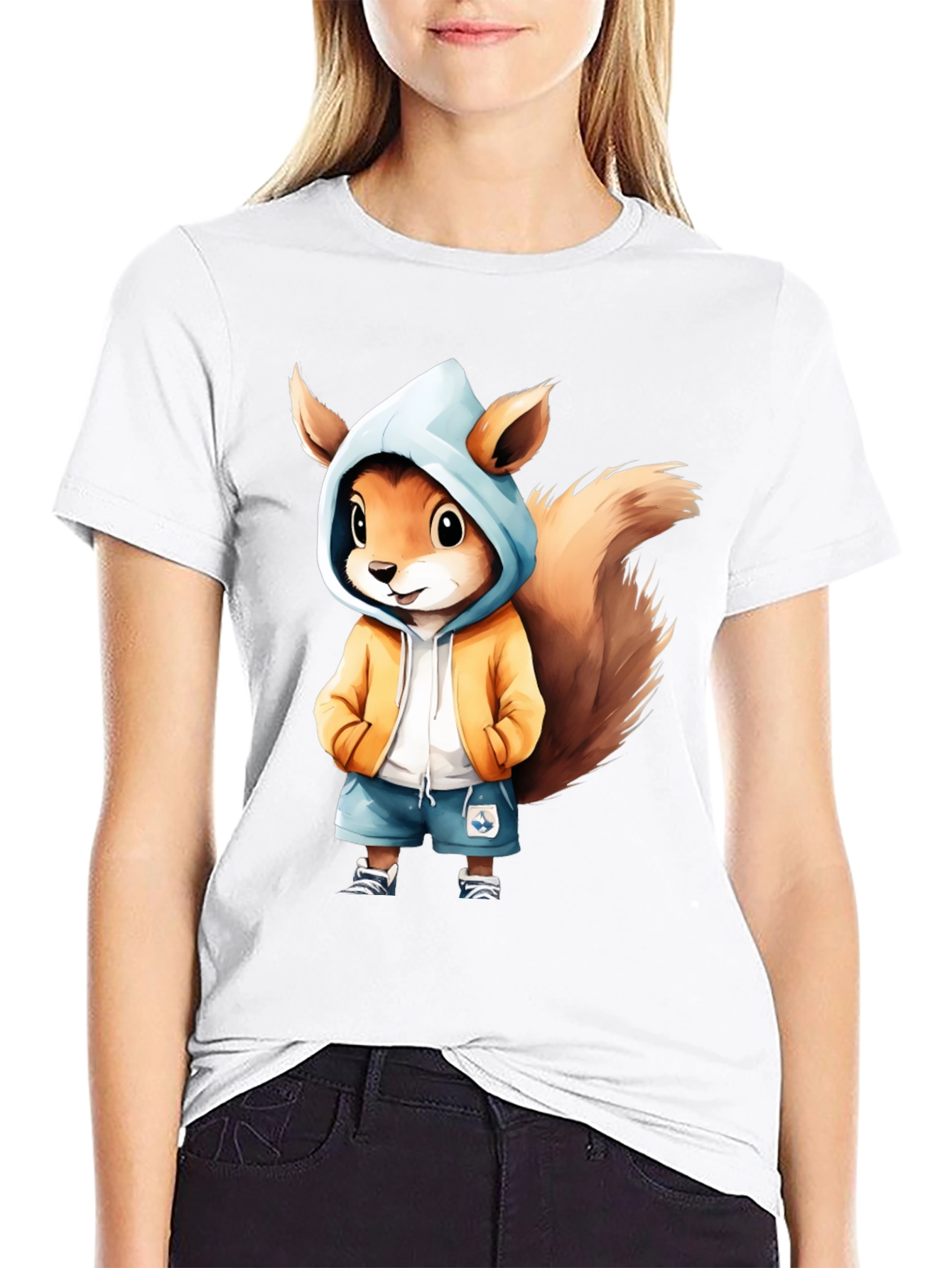 Squirrel Cartoon Graphic Black T-Shirt