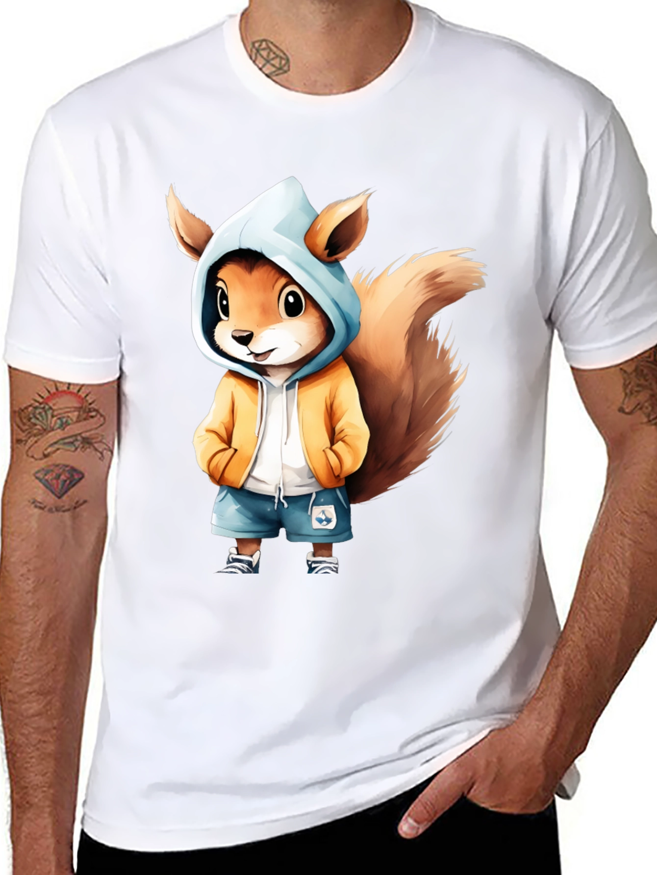 Squirrel Cartoon Graphic Black T-Shirt