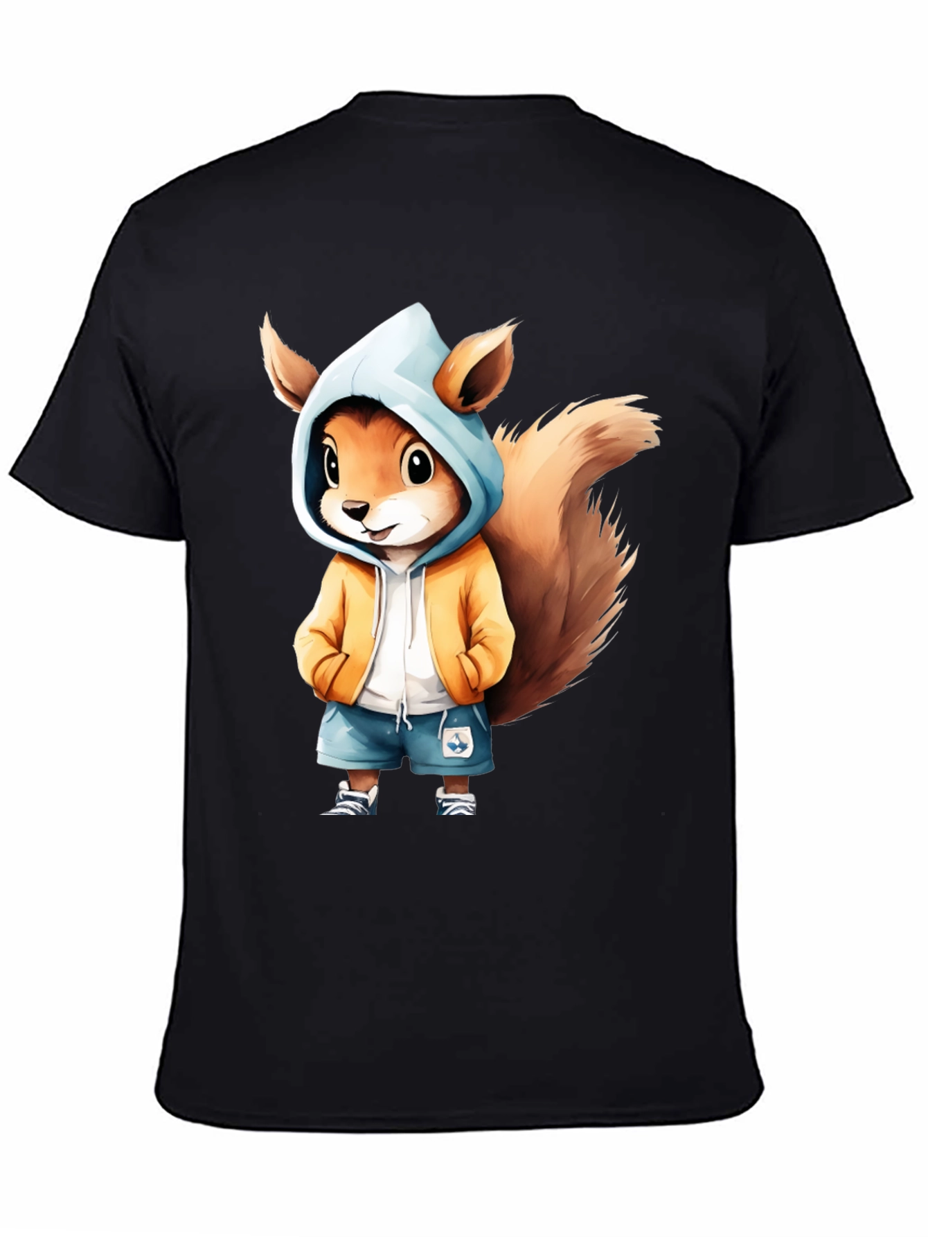Squirrel Cartoon Graphic Black T-Shirt