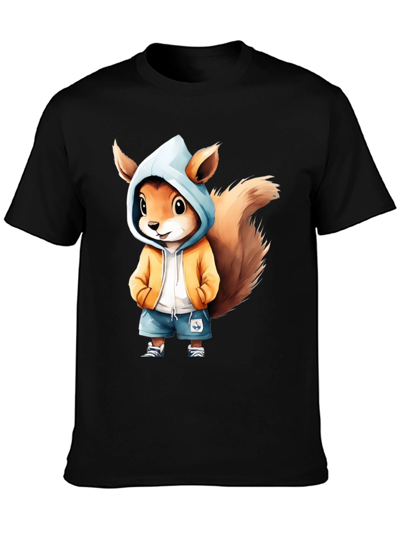 Squirrel Cartoon Graphic Black T-Shirt