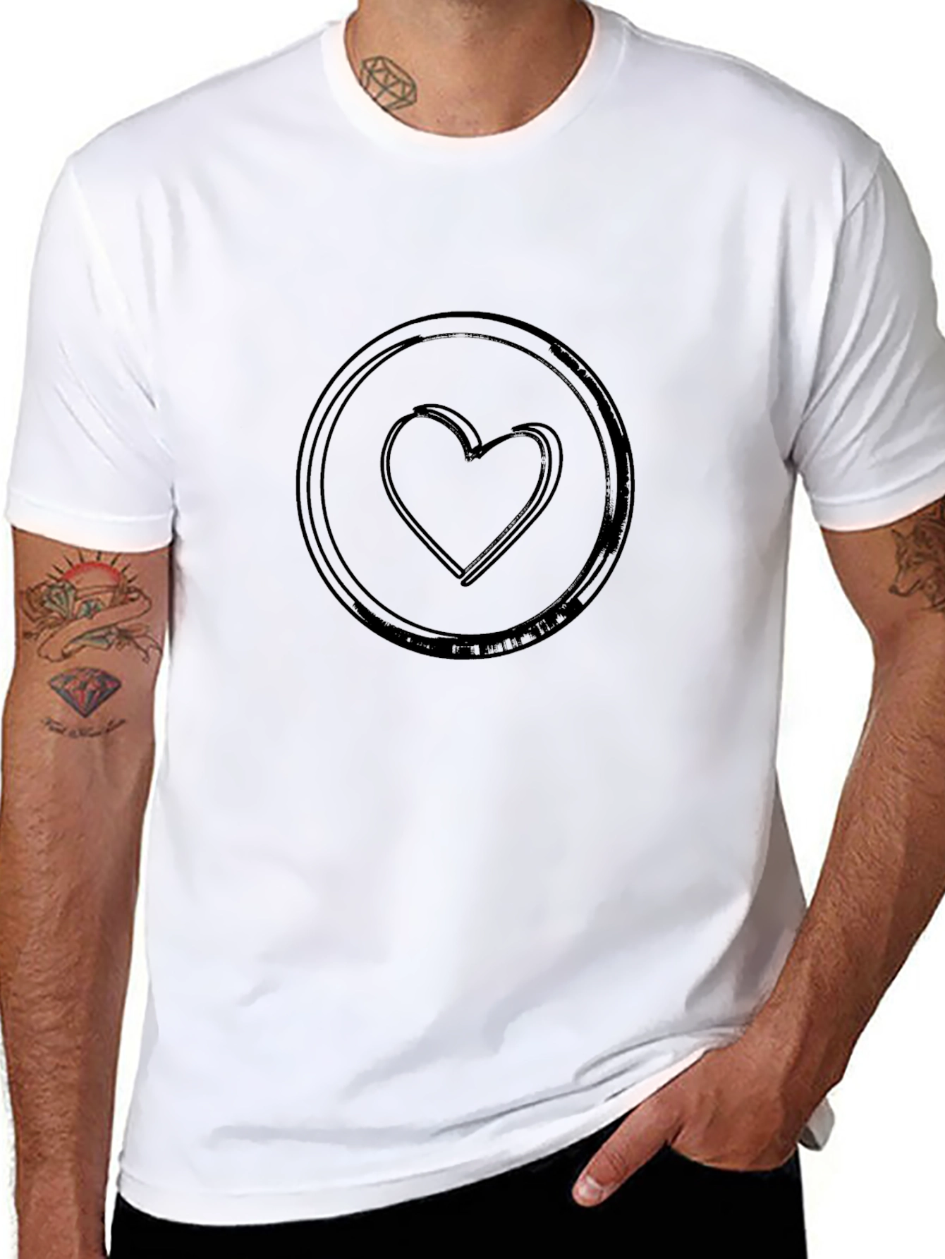 Black T-Shirt with Heart Circle Graphic
