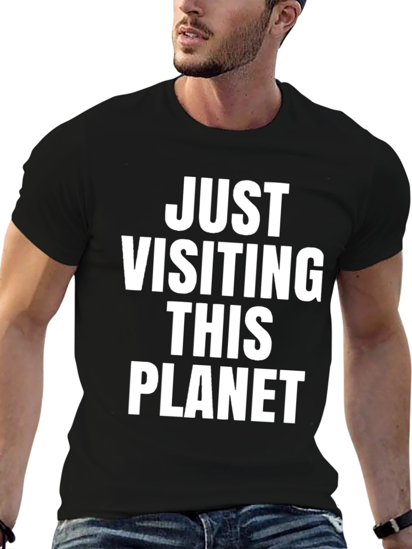 Just Visiting This Planet Graphic Tee - Black