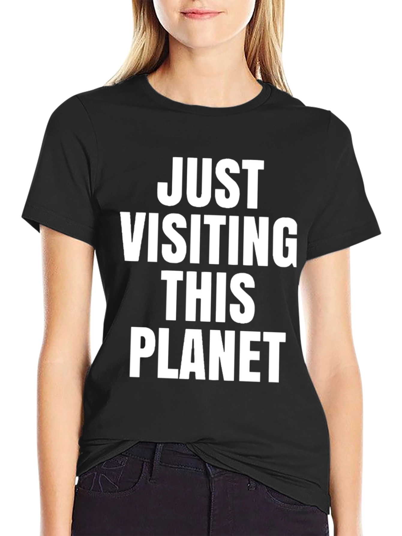 Just Visiting This Planet Graphic Tee - Black