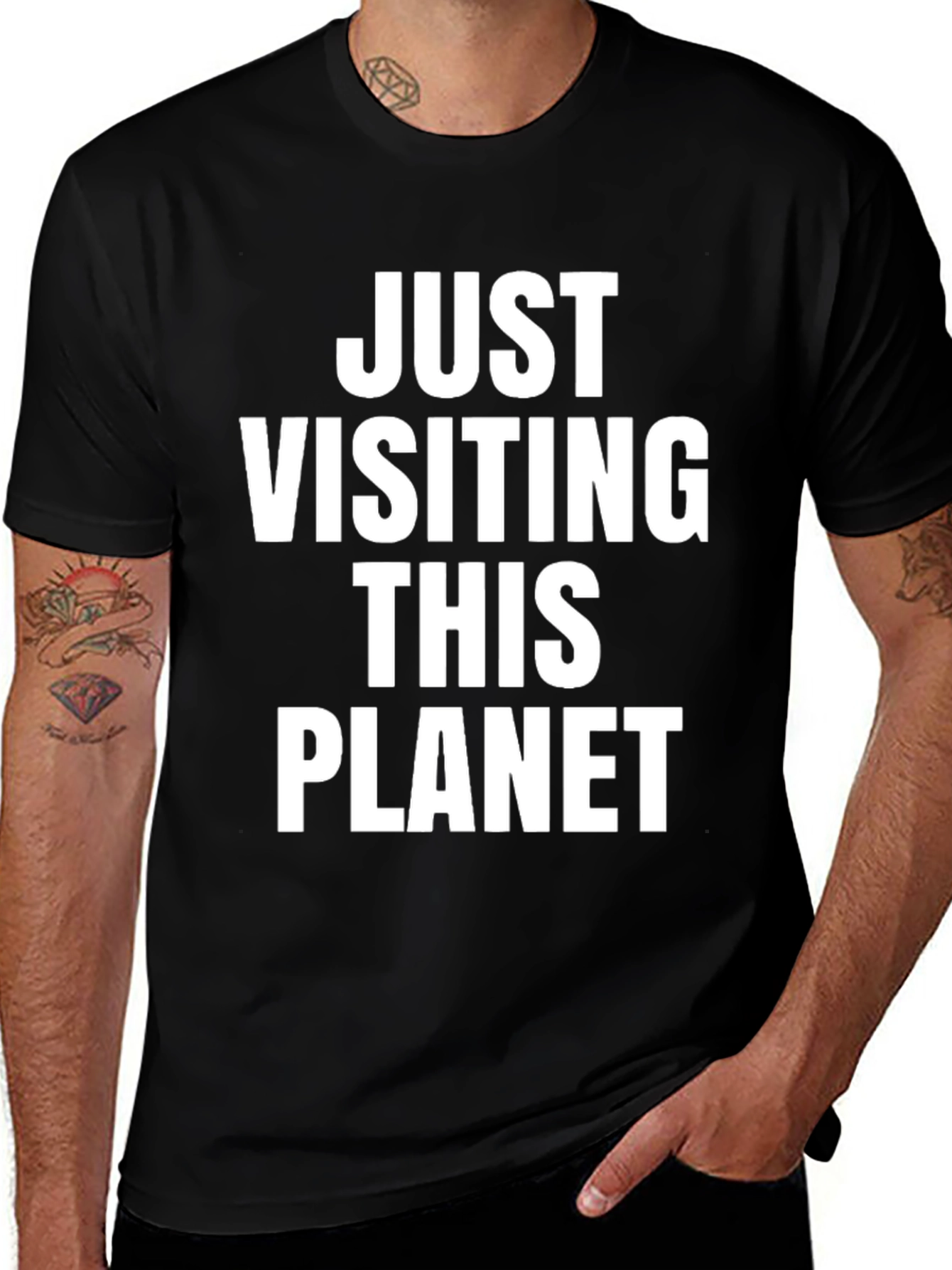 Just Visiting This Planet Graphic Tee - Black