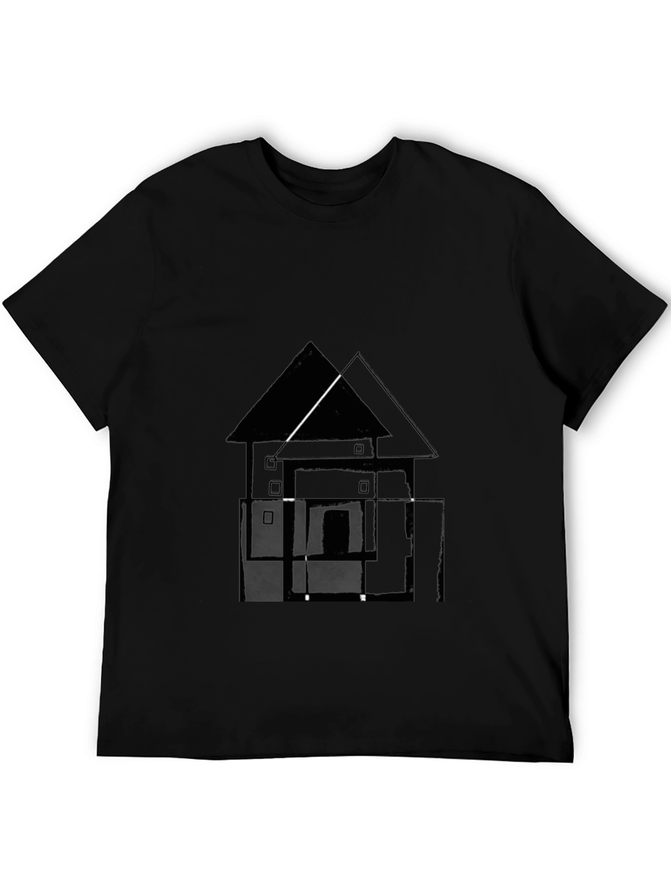 Abstract House Graphic Tee - Black Cotton T-Shirt