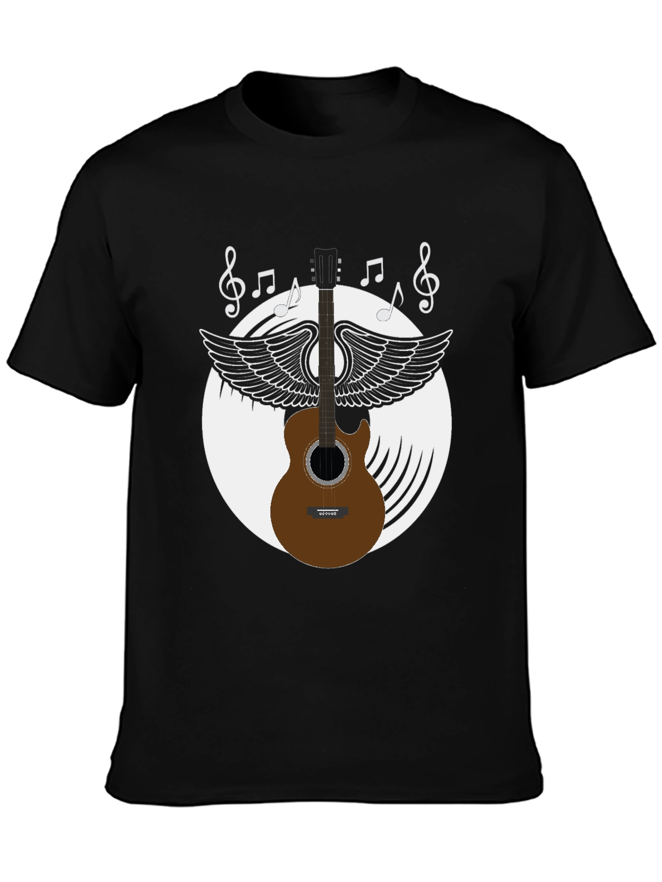 Musical Guitar Wings Black Graphic Tee
