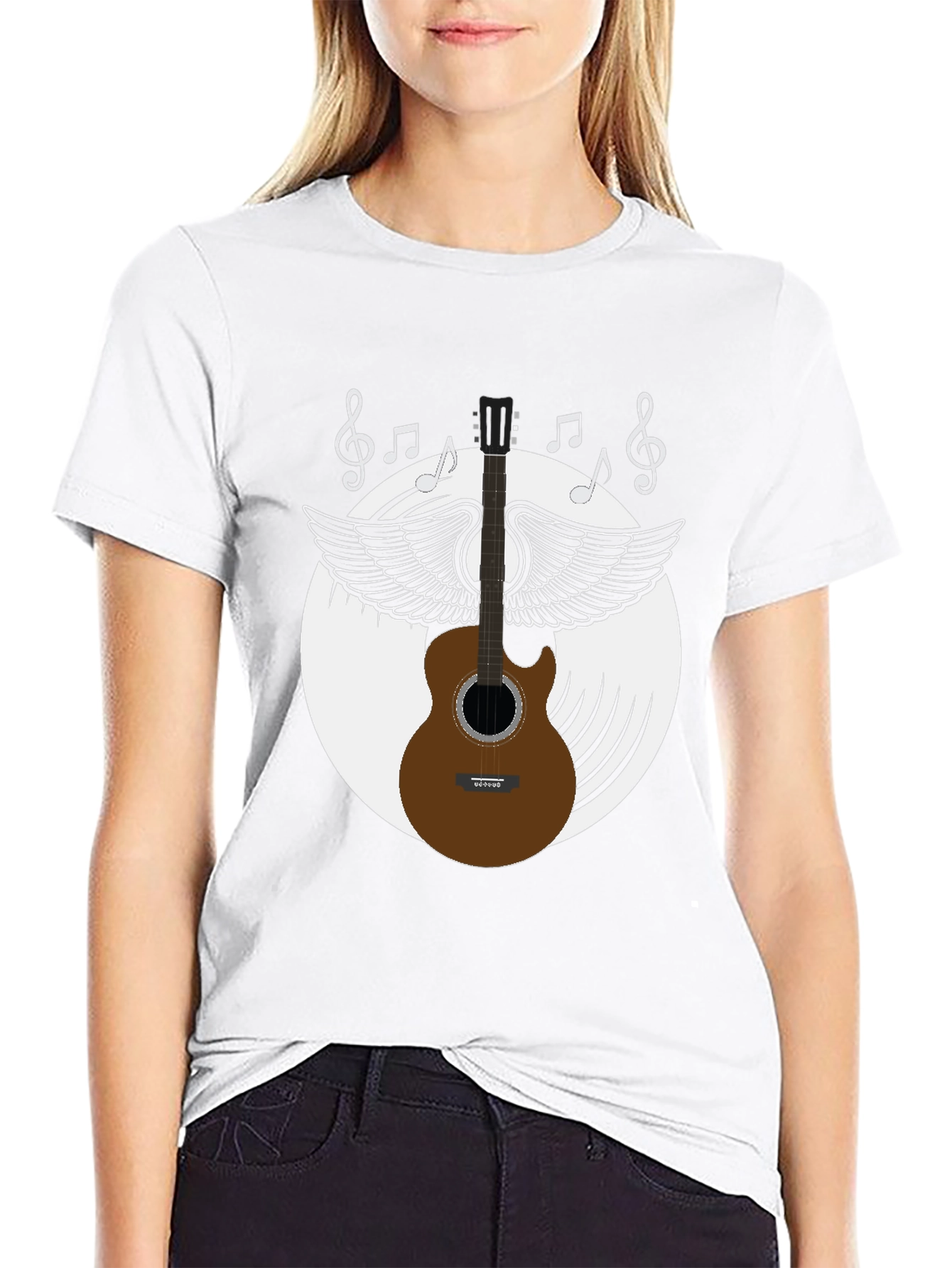 Musical Guitar Wings Black Graphic Tee