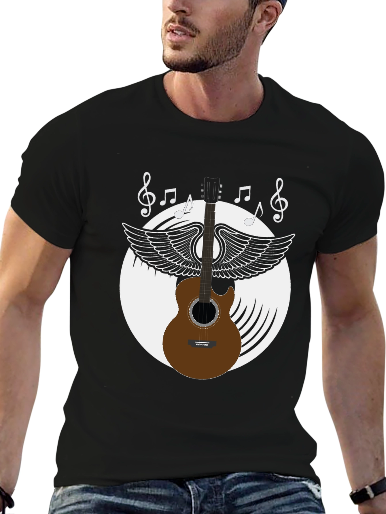 Musical Guitar Wings Black Graphic Tee