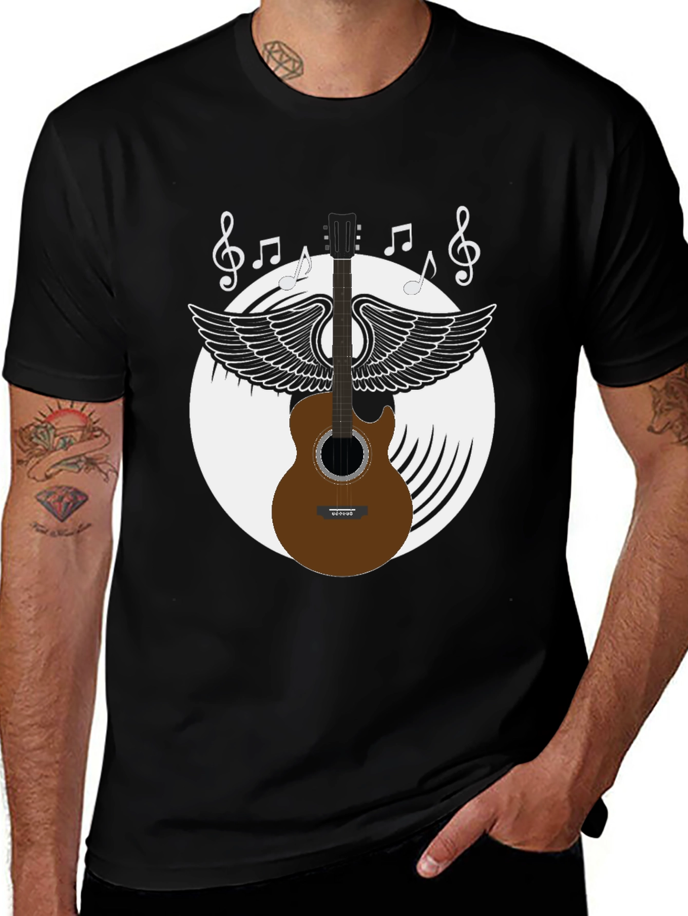 Musical Guitar Wings Black Graphic Tee