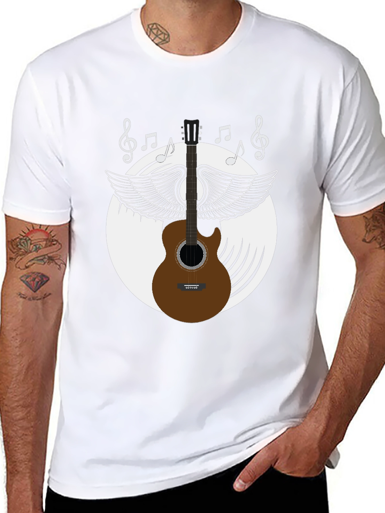 Musical Guitar Wings Black Graphic Tee