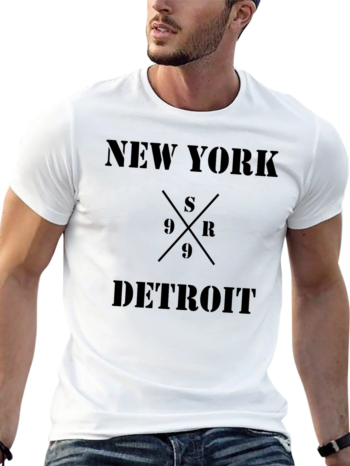 New York Detroit Graphic Print Black T-Shirt