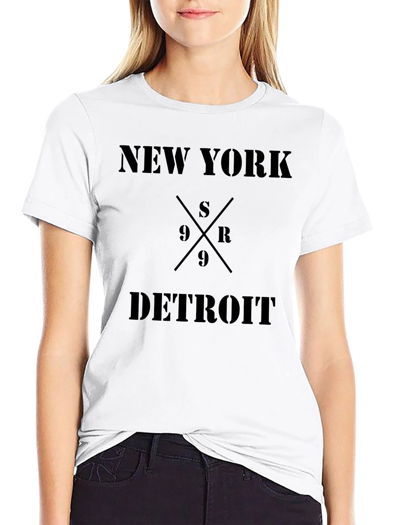 New York Detroit Graphic Print Black T-Shirt
