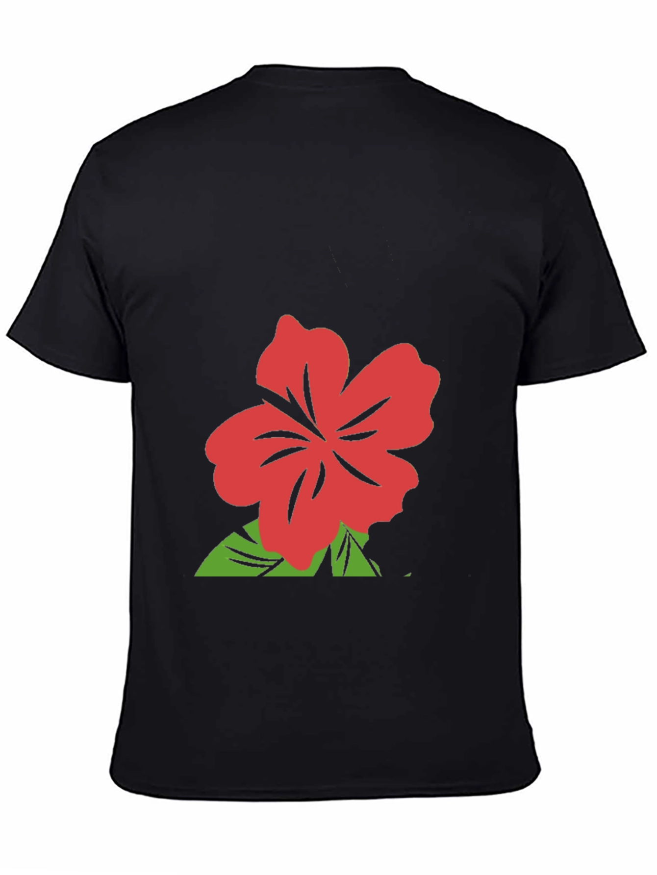 Black T-Shirt with Red Hibiscus Flower