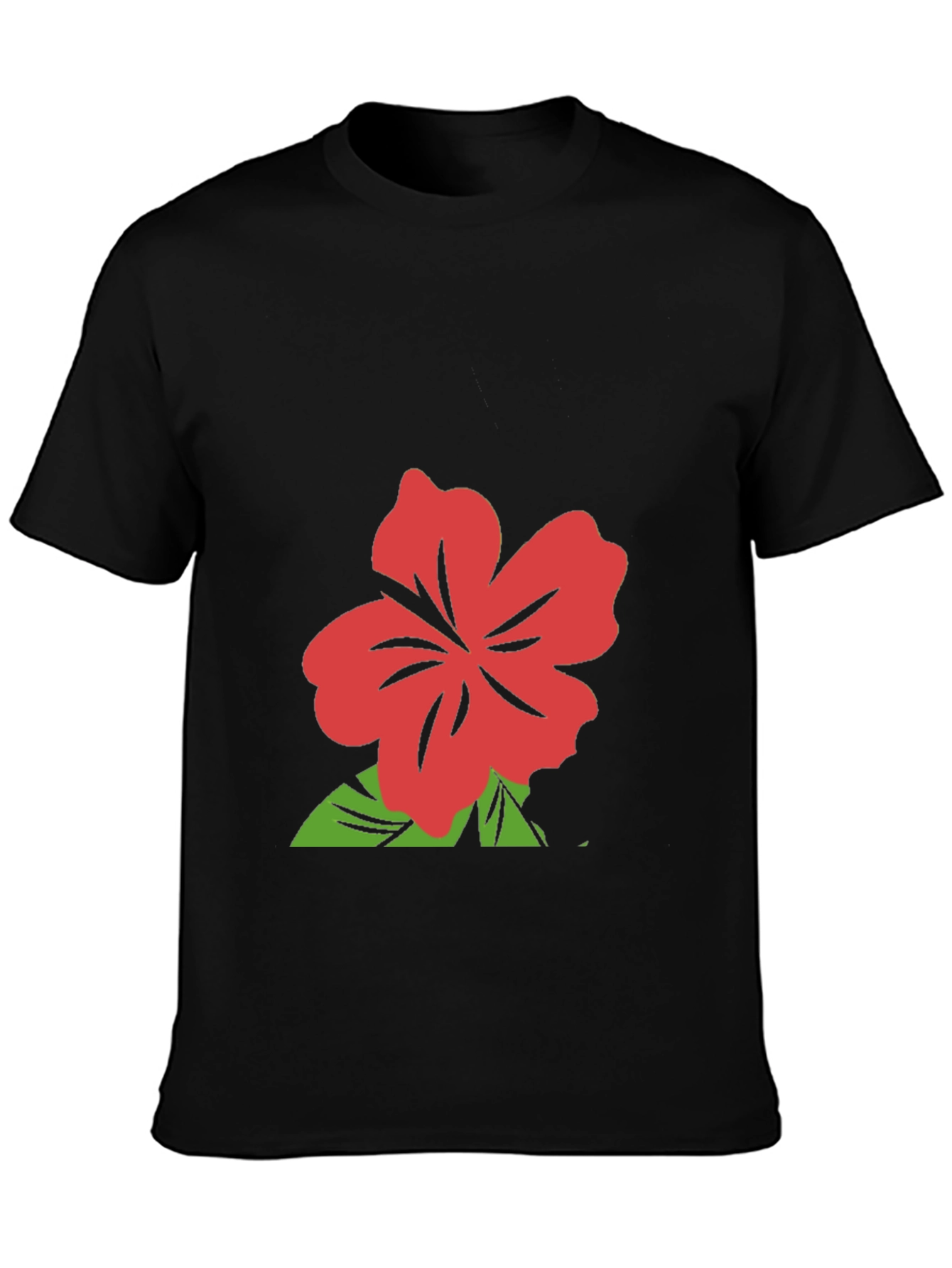 Black T-Shirt with Red Hibiscus Flower