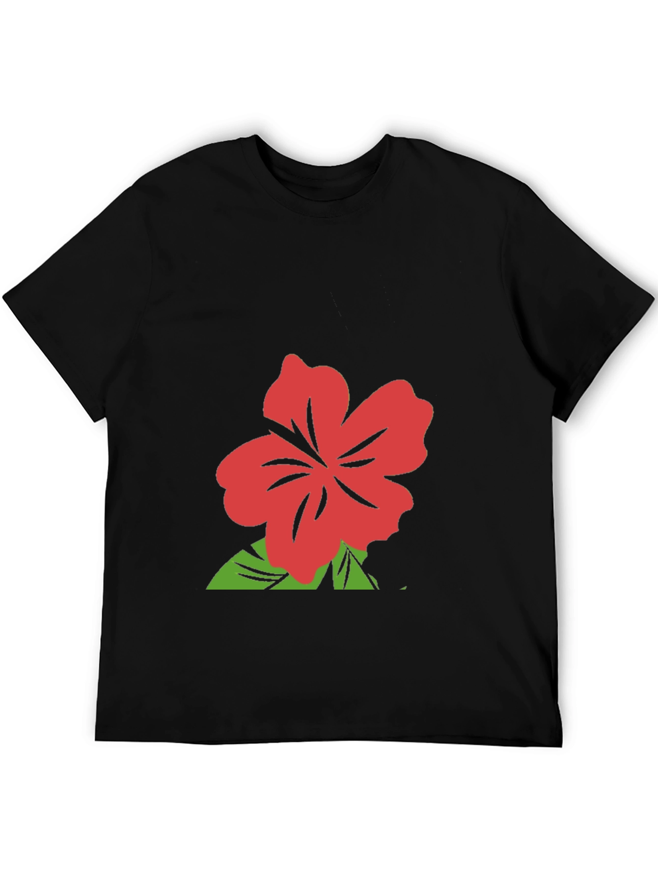 Black T-Shirt with Red Hibiscus Flower