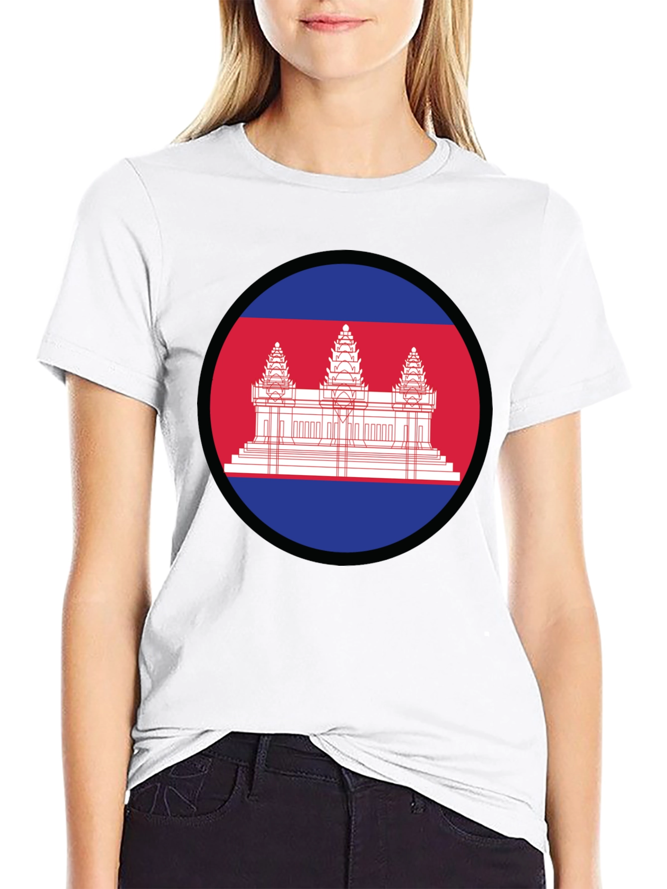 Cambodia Flag Graphic Tee - Black